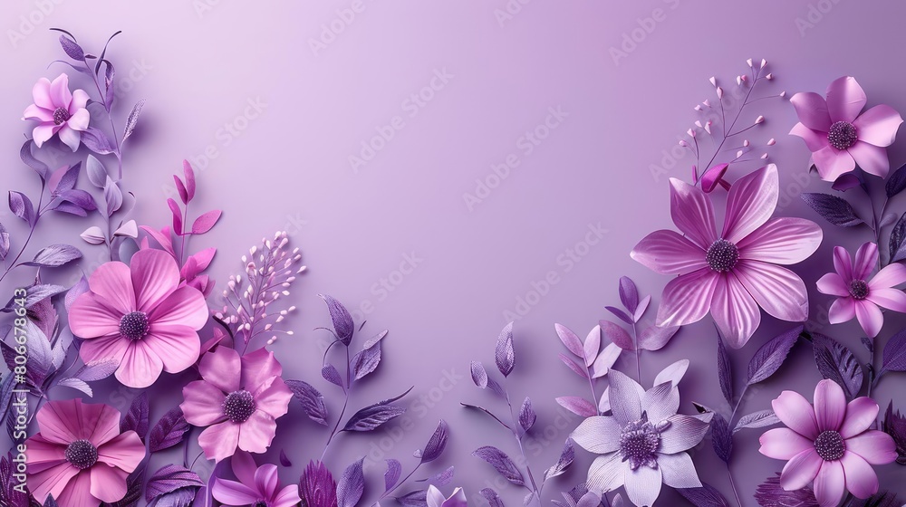 Stylish Flower Wallpaper with Purple Flowers and Purple Leaves on Light Purple Background Stylish Flower Wallpaper with Purple Flowers and Purple Leaves on Light Purple Background