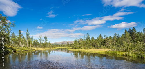 Finland, Lapland, Panoramic view of river in Urho Kekkonen National Park photo