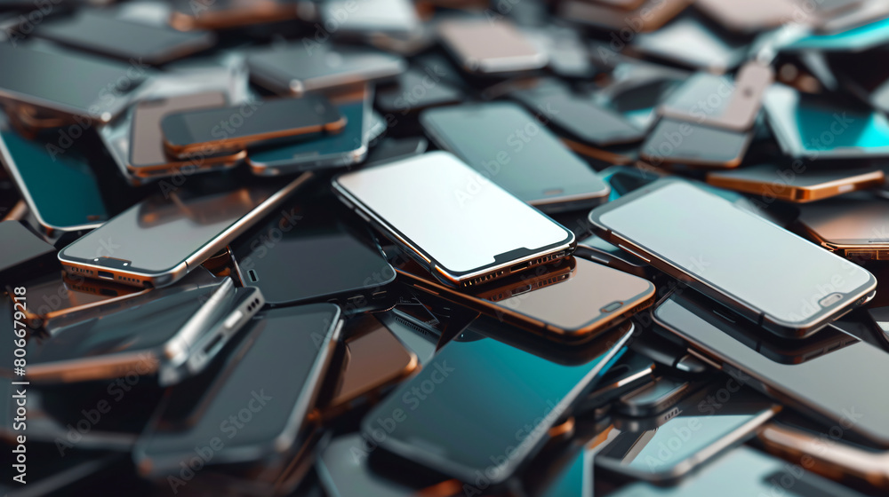 Pile of various smartphones on a surface Pile of various smartphones on a surface