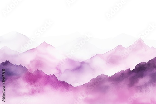 Magenta tones watercolor mountain range on white background with copy space display products blank copyspace for design text photo website web banner 