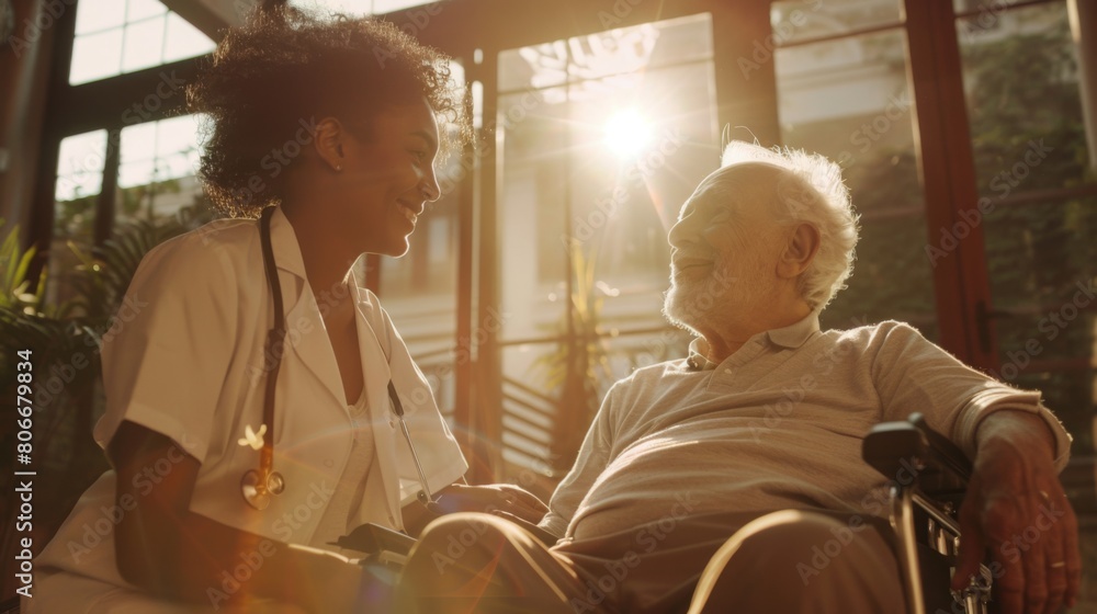 Caregiver Chatting with Elderly Patient Caregiver Chatting with Elderly Patient