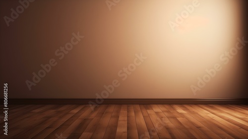 Light Brown Wall with wooden Flooring. Empty Room for Product Presentation