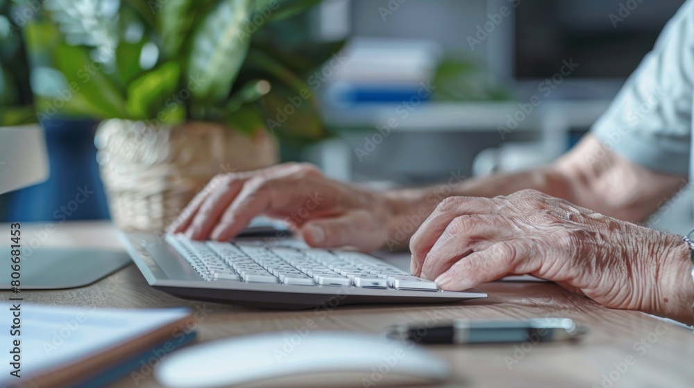 An Elderly Person Typing on Keyboard An Elderly Person Typing on Keyboard