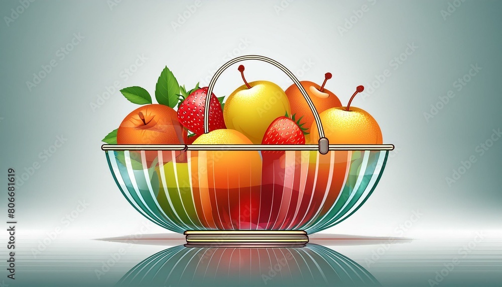 Elegant Glassware: Fruit Basket on Infinity Background Elegant Glassware: Fruit Basket on Infinity Background