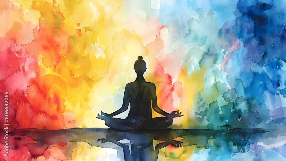 Watercolor art promoting mindfulness spirituality mental health and selfcare habits. Concept Watercolor Art, Mindfulness, Spirituality, Mental Health, Self-Care, Habits