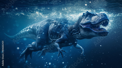 A dinosaur Rex under water in ocean