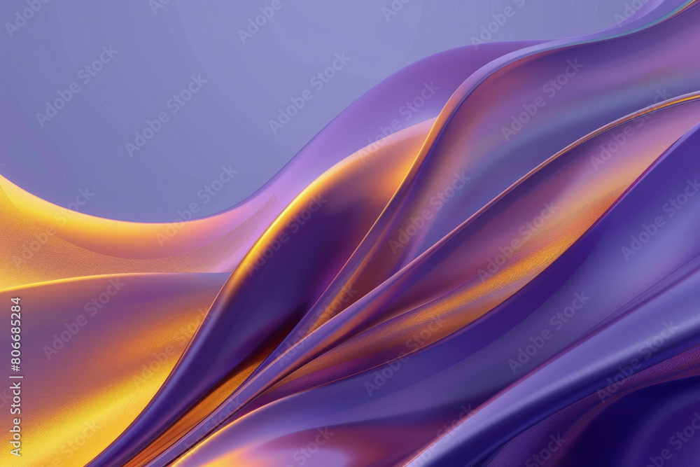 Obraz premium abstract curve wave background, blue, purple, gold, gradient, smooth, 3d, with copy space