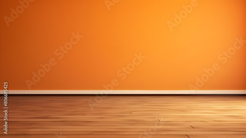 Orange Wall with wooden Flooring. Empty Room for Product Presentation