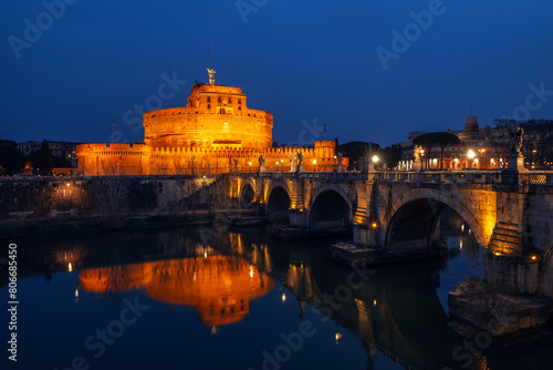 Italy, Lazio, Rome, Castel SantAngelo and Ponte SantAngelo at night photo