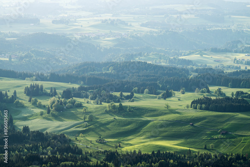 Germany, Bavaria, Green Alpine foothillsseen from Hornle mountain photo