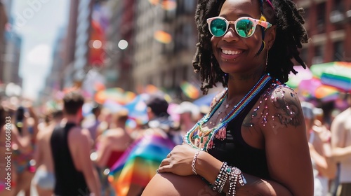 black gay lesbian woman joyfully participates in a parade photo