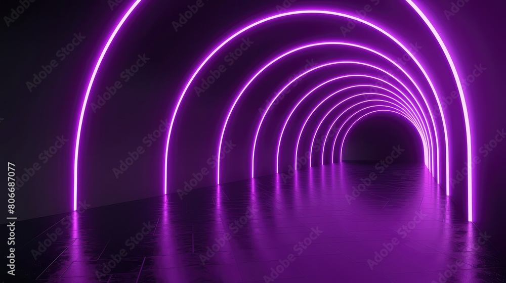 Matte black background with neon purple arcs in a futuristic 3D-rendered tunnel. Matte black background with neon purple arcs in a futuristic 3D-rendered tunnel.