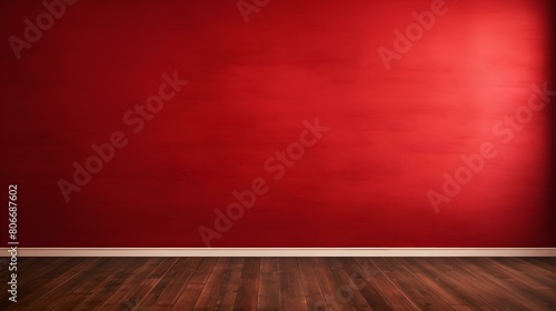 Red Wall with wooden Flooring. Empty Room for Product Presentation © drdigitaldesign