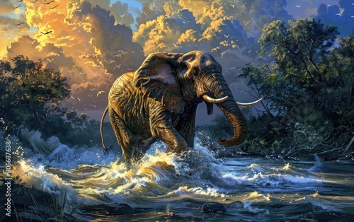 An Elephant Embarks on a Journey Across the Mighty River, Generative ai.