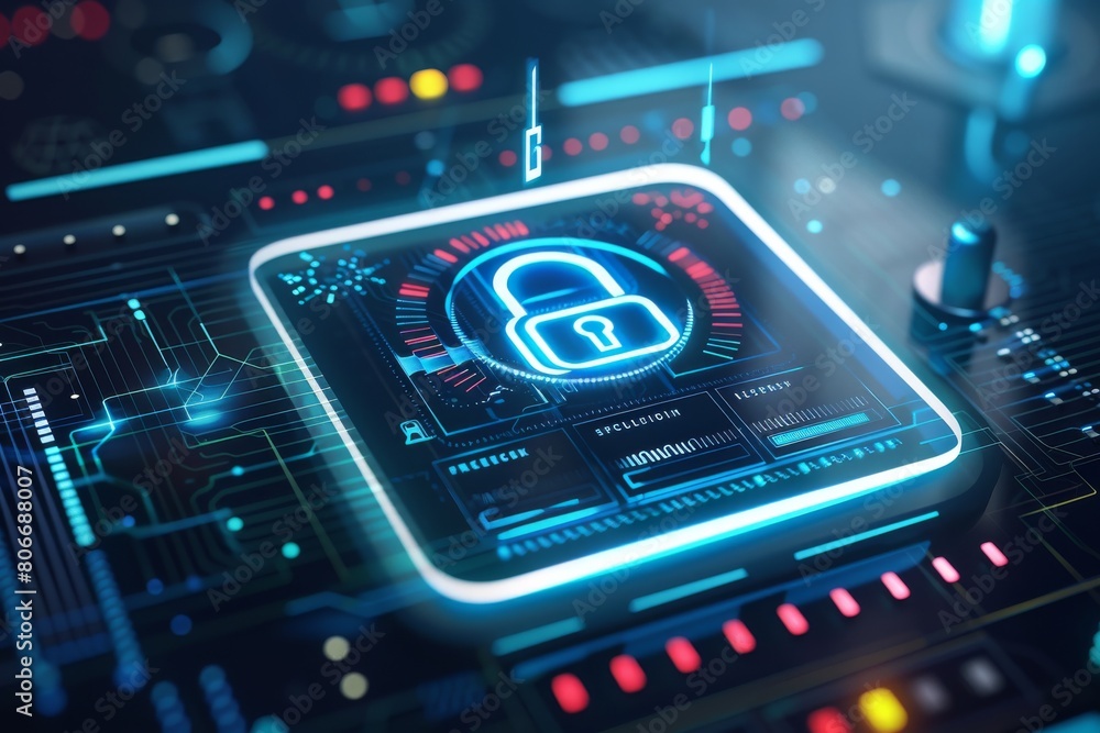 Fototapeta premium Secure digital information with advanced antivirus protection and stringent data encryption protocols.