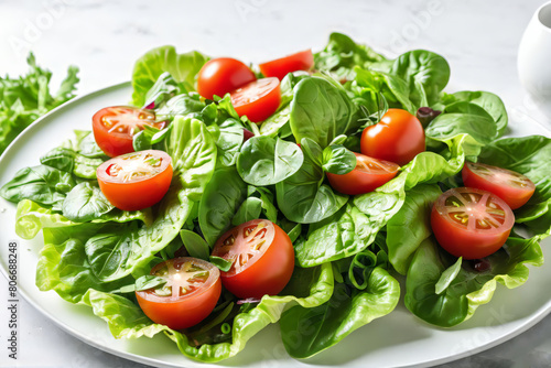 A plate salad with tomatoes and lettuce