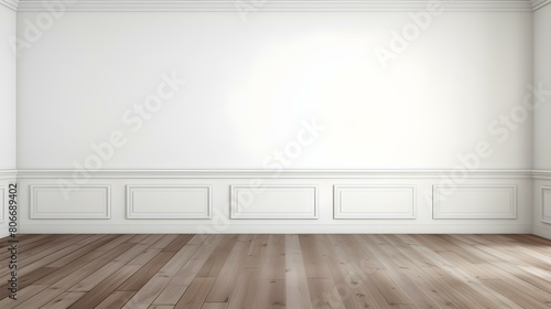 White Wall with wooden Flooring. Empty Room for Product Presentation © drdigitaldesign