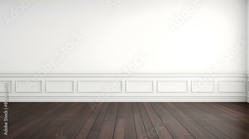 White Wall with wooden Flooring. Empty Room for Product Presentation