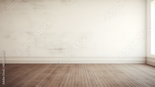 White Wall with wooden Flooring. Empty Room for Product Presentation