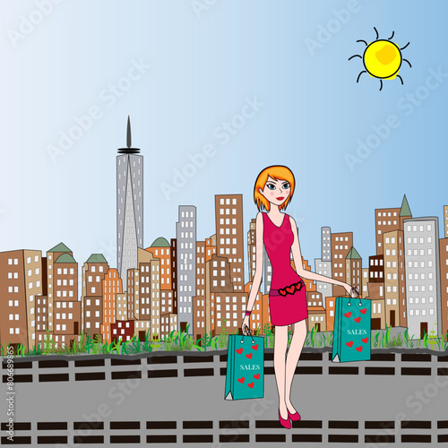 Mujer joven de compras en Nueva York.
