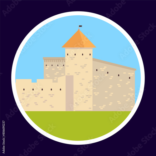 Castle icon in flat style. Fortress vector illustration on white background.