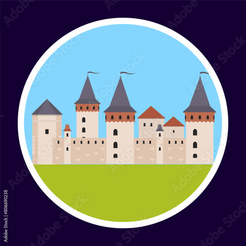 Medieval castle icon. Flat illustration of medieval castle vector icon for web design