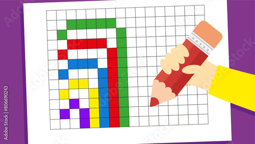 Illustration of a hand holding a pencil and drawing a colorful graph