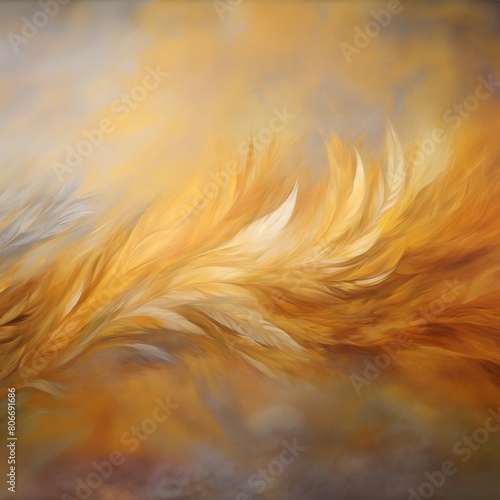 Painting of a feather with a yellow center and blue background  