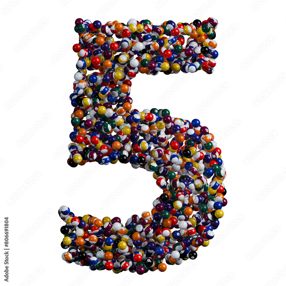 Alphabet made of billiard balls, number 5