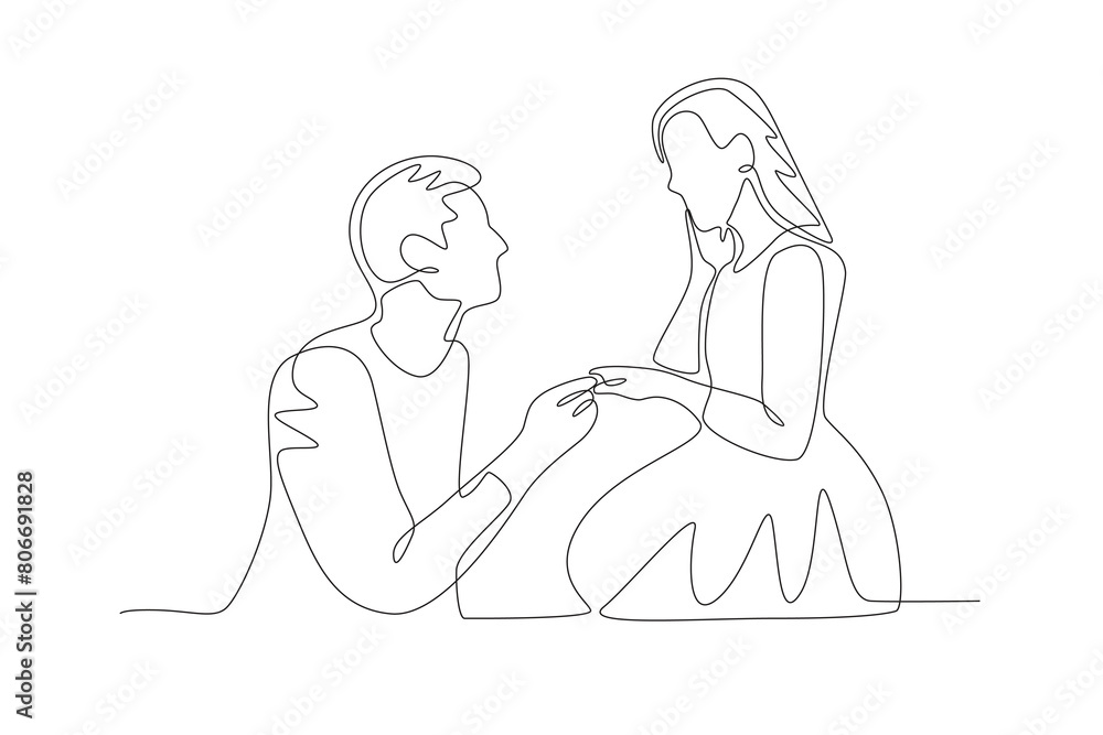 A man proposing to his partner. Dia dos namorados concept one-line drawing A man proposing to his partner. Dia dos namorados concept one-line drawing