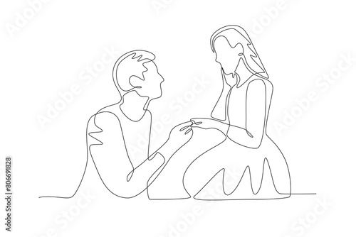 A man proposing to his partner. Dia dos namorados concept one-line drawing