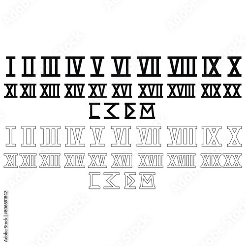 Set of roman numerals icon. Roman ancient number 