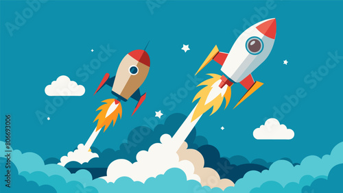 Two rocket ships taking off one shooting high into the sky and the other straight into the ground depicting the potential for soaring career. Vector illustration
