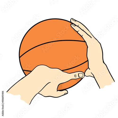 Hands holding basketball vector illustration on white background. Hand shooting ball © bayurey