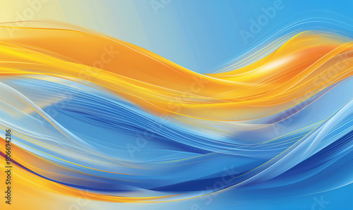 Abstract background, blue and yellow gradient, light waves, curved lines, smooth curves, gradient background, vector graphics