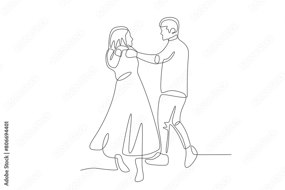 Couple dancing. Dia dos namorados concept one-line drawing