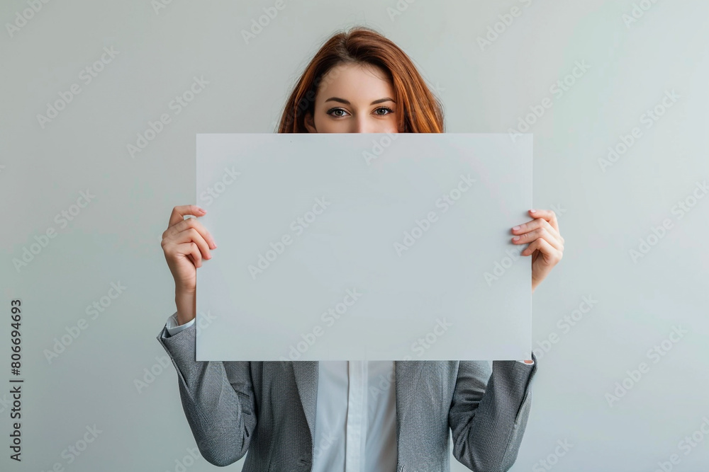 Your Ad Here: Woman with Ready-to-Customize Sign Your Ad Here: Woman with Ready-to-Customize Sign