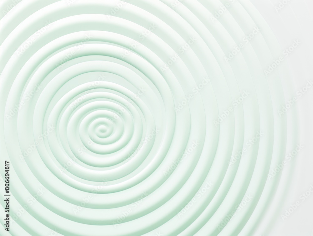Mint Green thin concentric rings or circles fading out background wallpaper banner flat lay top view from above on white background with copy space blank 