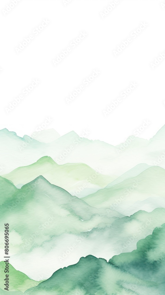 Mint Green tones watercolor mountain range on white background with copy space display products blank copyspace for design text photo website web 