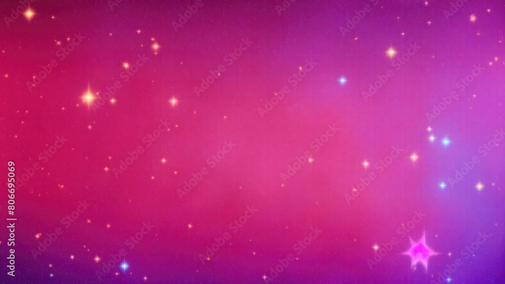 Glittering Red, Blue and Purple gradient background with hologram effect and magic lights. fantasy backdrop with fairy sparkles, gold stars, and festive blurs