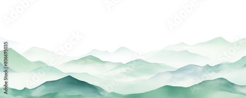 Mint Green tones watercolor mountain range on white background with copy space display products blank copyspace for design text photo website web 