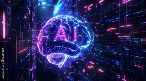 brain in motion with an AI sign inside it concept of AI Thinking and AI interference in human life