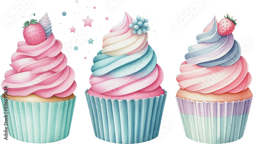 Watercolour cupcake clipart  sweet pastel color transparent background png