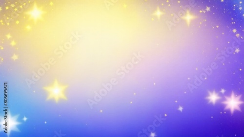Glittering Yellow  Blue and Purple gradient background with hologram effect and magic lights. fantasy backdrop with fairy sparkles  gold stars  and festive blurs