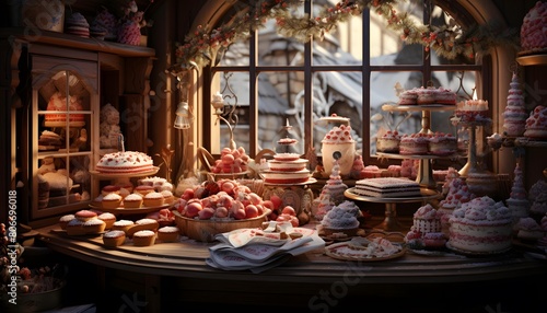 Coffee shop with a lot of different sweets and pastries