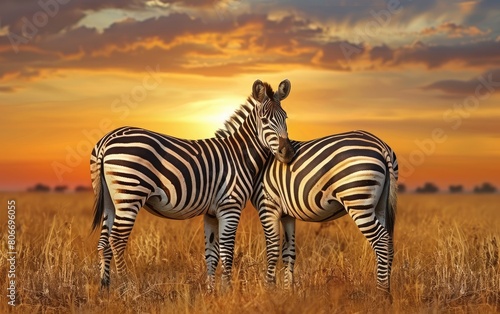 African Zebras Against a Beautiful Background  Generative ai.