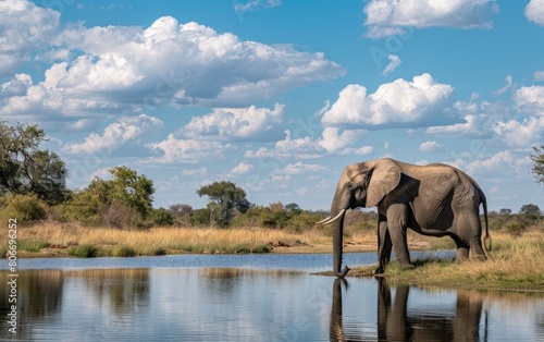 Waterside Majesty African Elephant in Tranquil Repose, Generative ai. © Tayyab Imtiaz