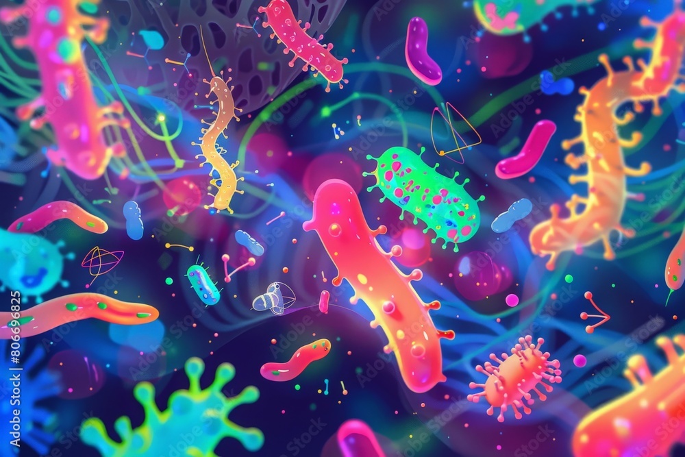 Microscopic world of a human gut microbiome as a vibrant musical