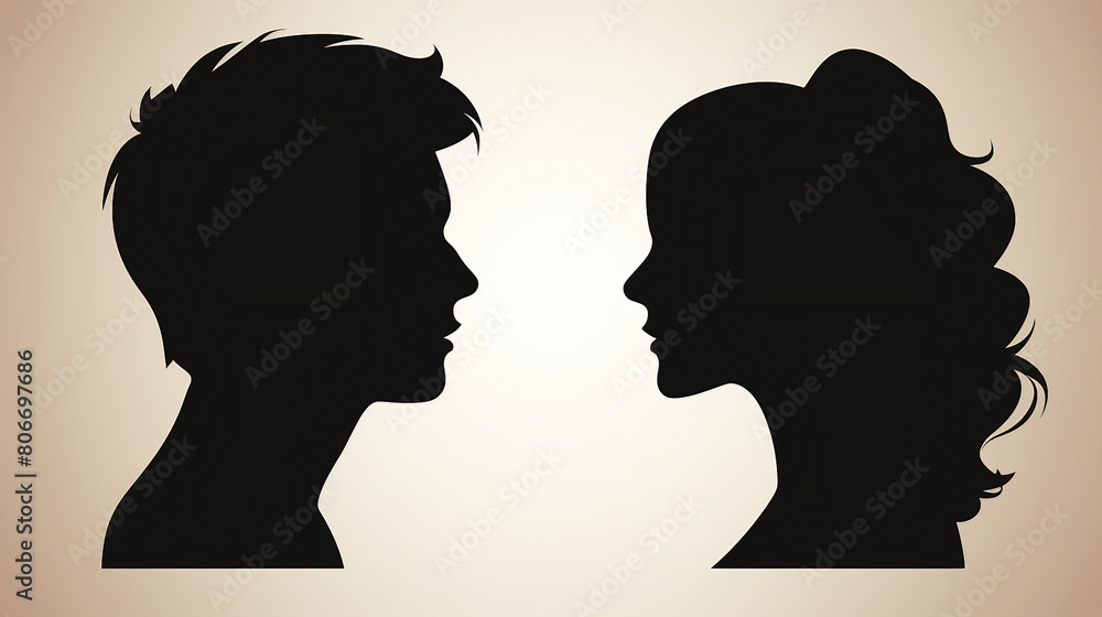 Romantic Silhouette of Man and Woman, Love and Unity Concept, Profile Face Icon Vector Illustration for Relationship and Connection Designs