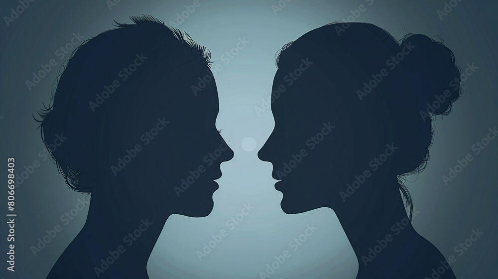 Romantic Silhouette of Man and Woman, Love and Unity Concept, Profile Face Icon Vector Illustration for Relationship and Connection Designs